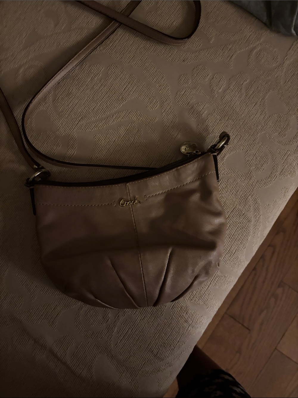 Coach Taupe Leather Pleated Crossbody with Gold Accents